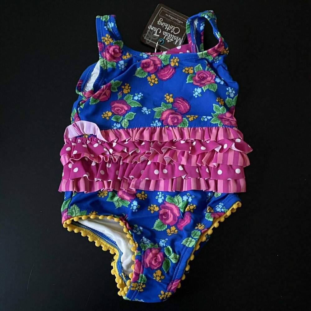 NWT Matilda Jane Blue and Pink Floral Bathing Suit